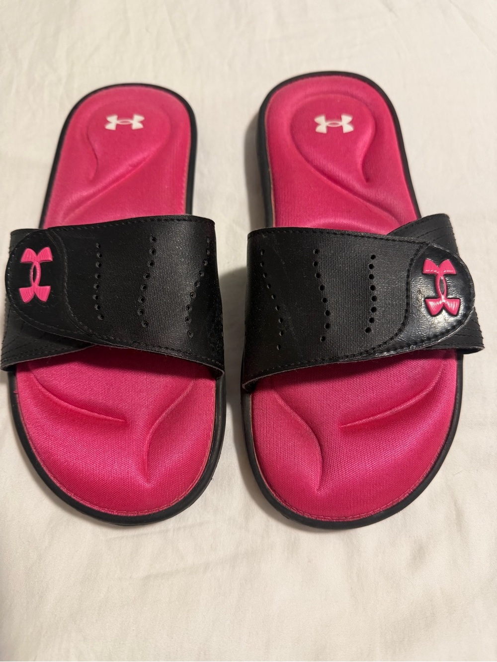 Under Armour Women's Hot Pink and Black Slide Sandals